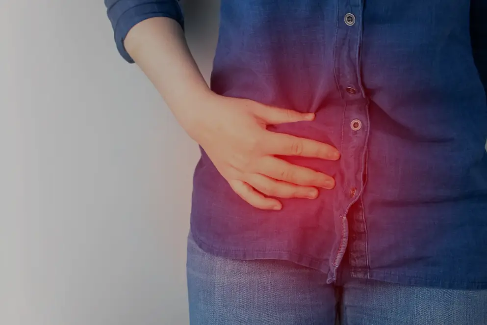 Woman with gut pain