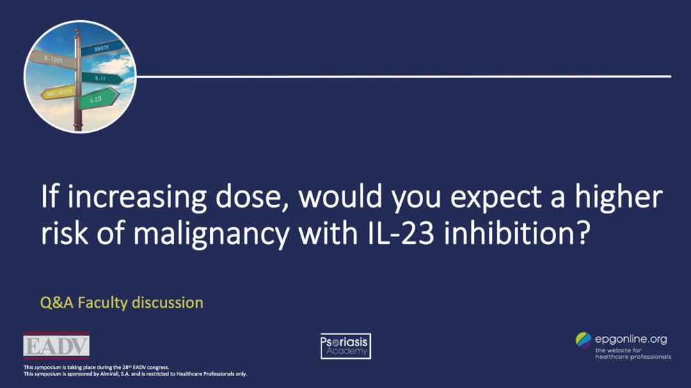 If increasing dose, would you expect a higher risk of malignancy with IL-23 inhibition